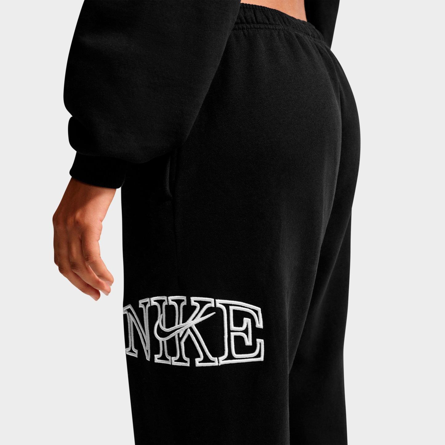 Women's Nithtke Studio Fleece Medium-Weight "Graphic Pack" Oversized Cuffed Logo Pants - Total Black/White
