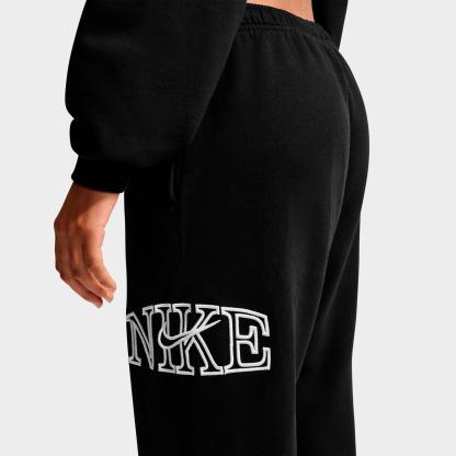 Women's Nithtke Studio Fleece Medium-Weight "Graphic Pack" Oversized Cuffed Logo Pants - Total Black/White