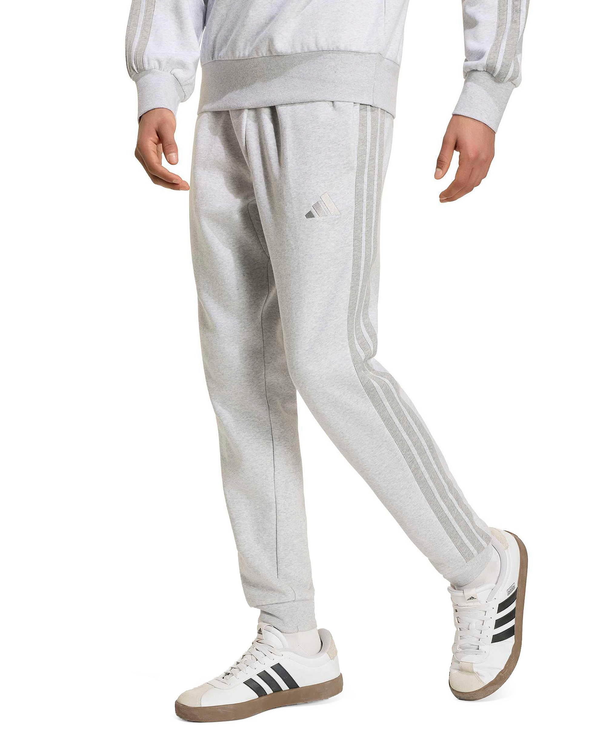 adidas Men's Essentials Three-Stripes Regular-Fit Fleece Joggers - Light Gray Heather