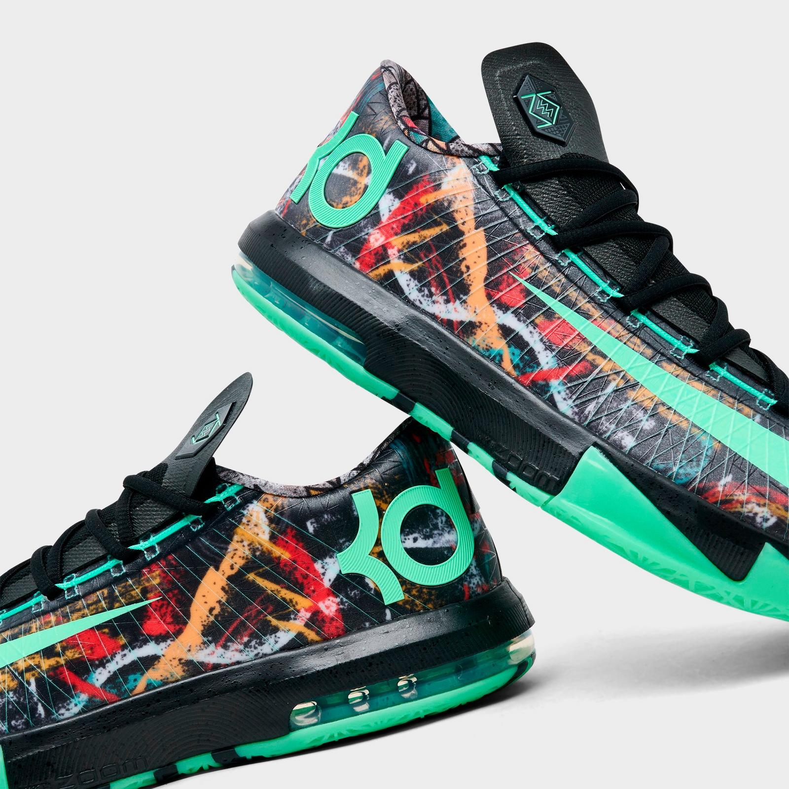 Men's Nike KD 6 Basketball Shoes - Multi-Color/Green Glow/Black
