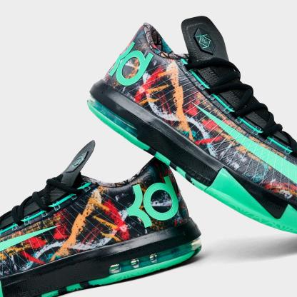 Men's Nike KD 6 Basketball Shoes - Multi-Color/Green Glow/Black