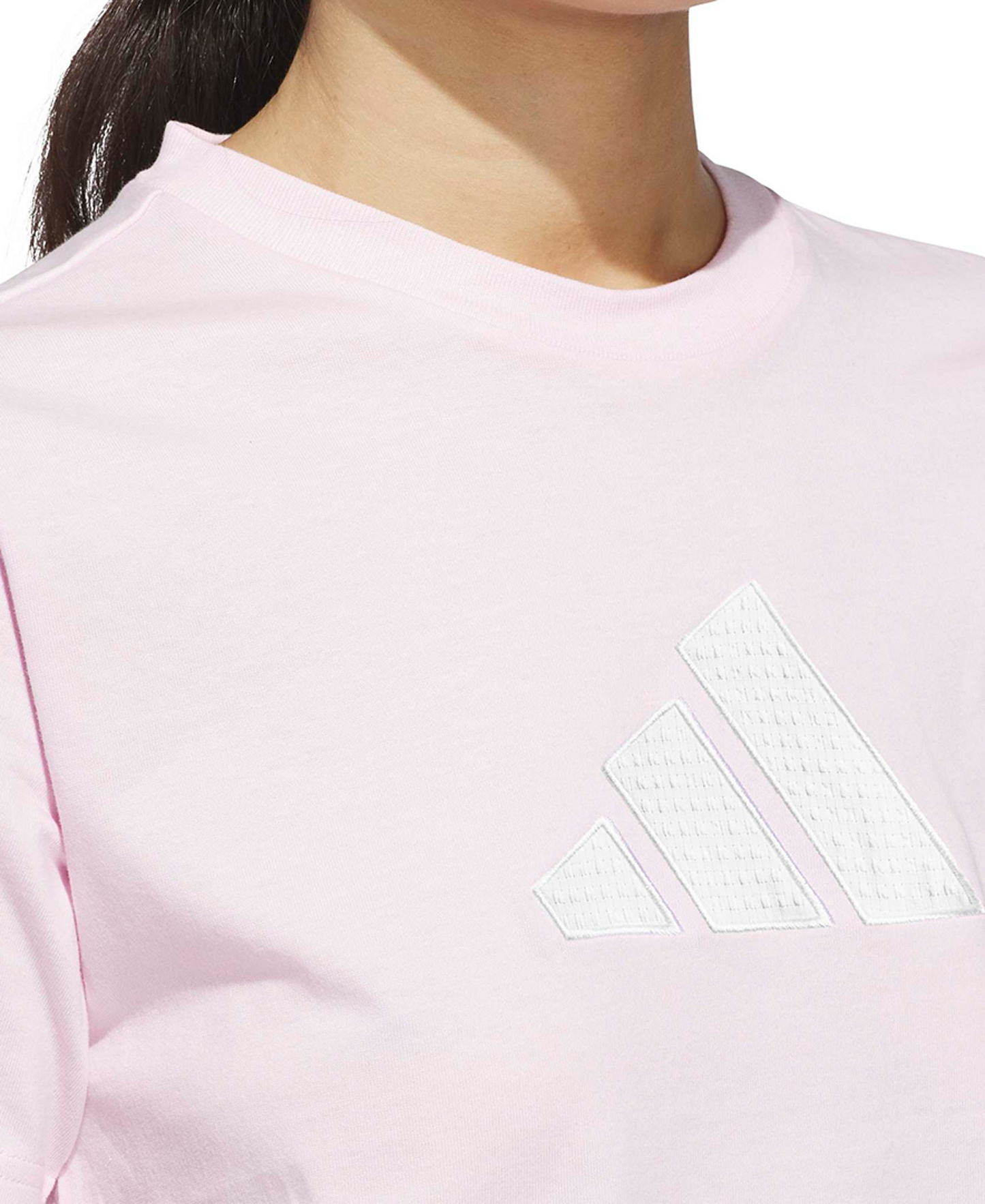 adidas Women's Gingham Big Logo Graphic Crewneck Cotton T-Shirt - Brght Pink