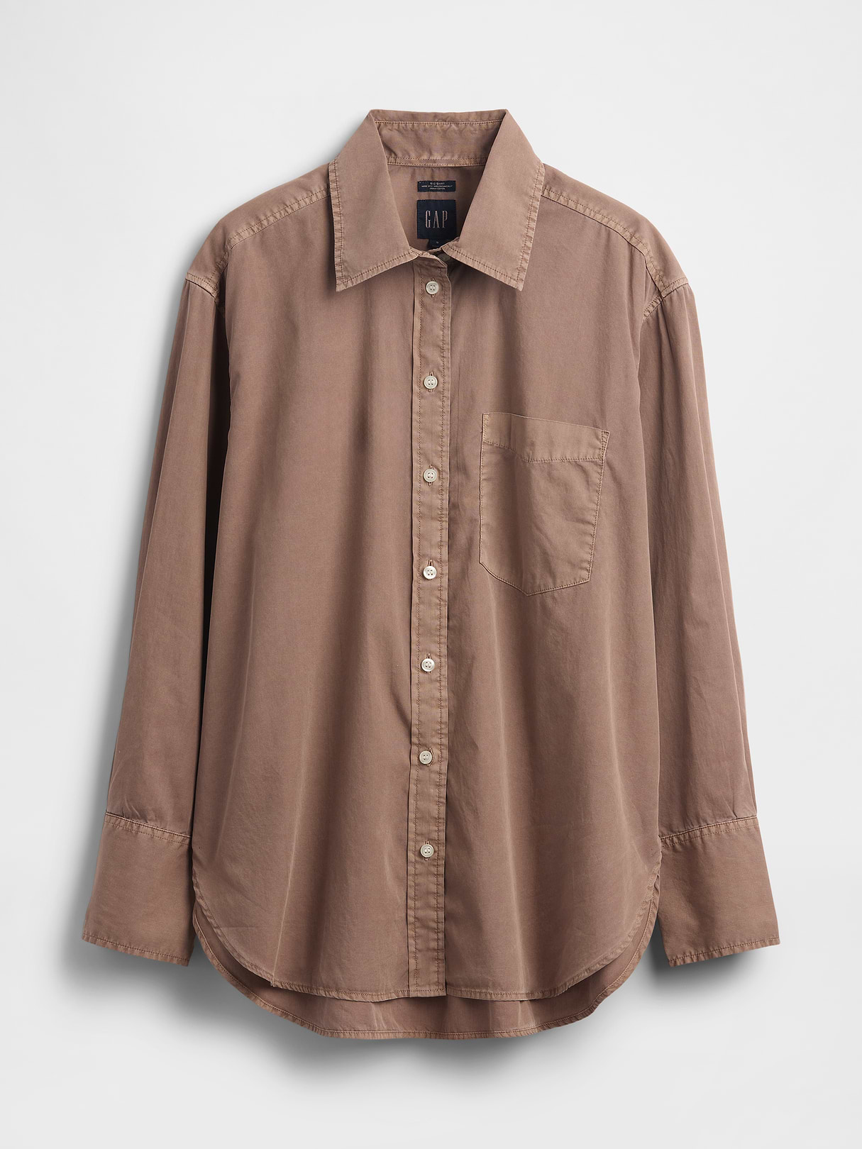 Organic Cotton Poplin Stripe Big Shirt - Amber wood brown