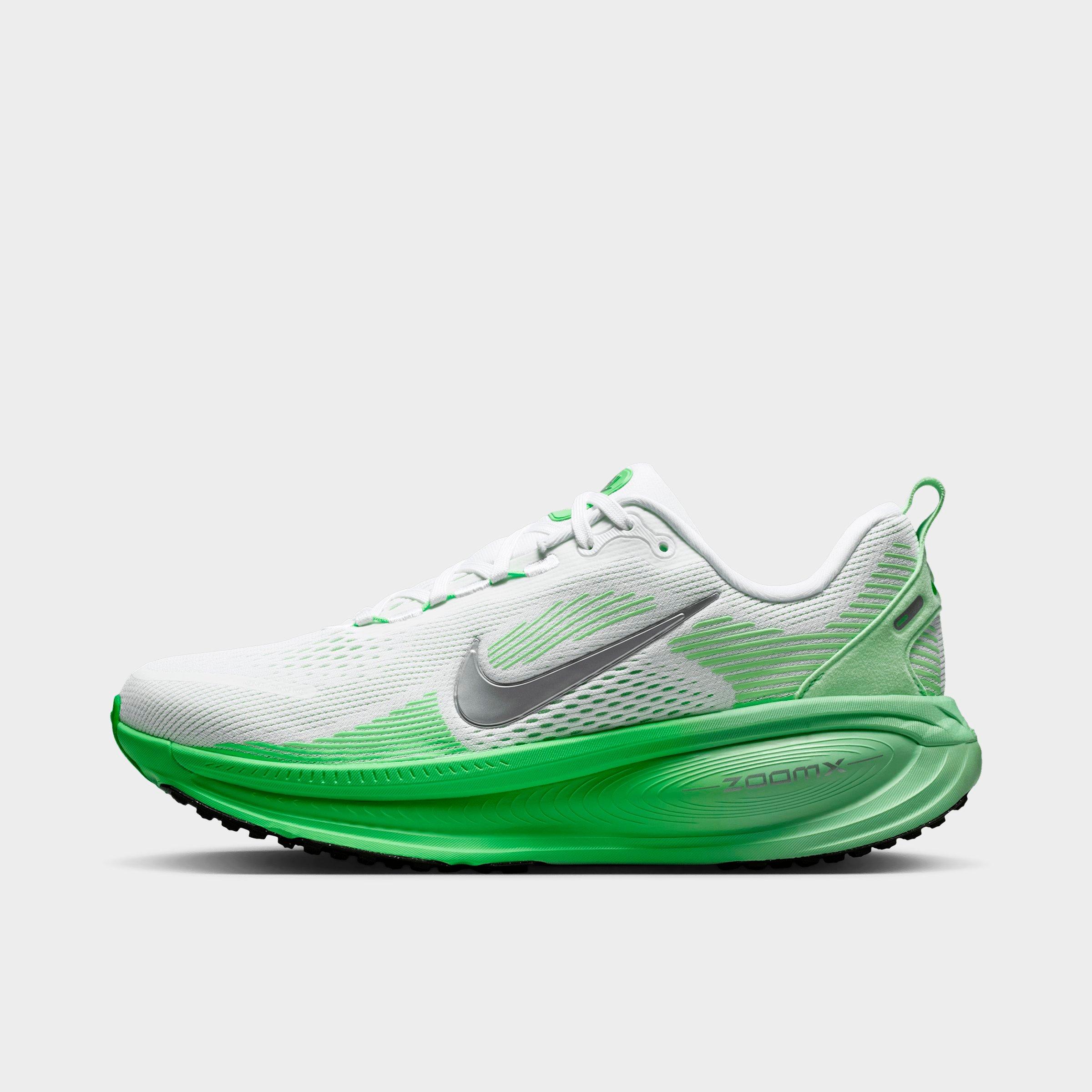 Women's Nithtke Vomero 18 Running Shoes - Part 1 - White/Illusion Green/Court Green/Metallic Silver - Left shoe facing left. Outside of the shoe.