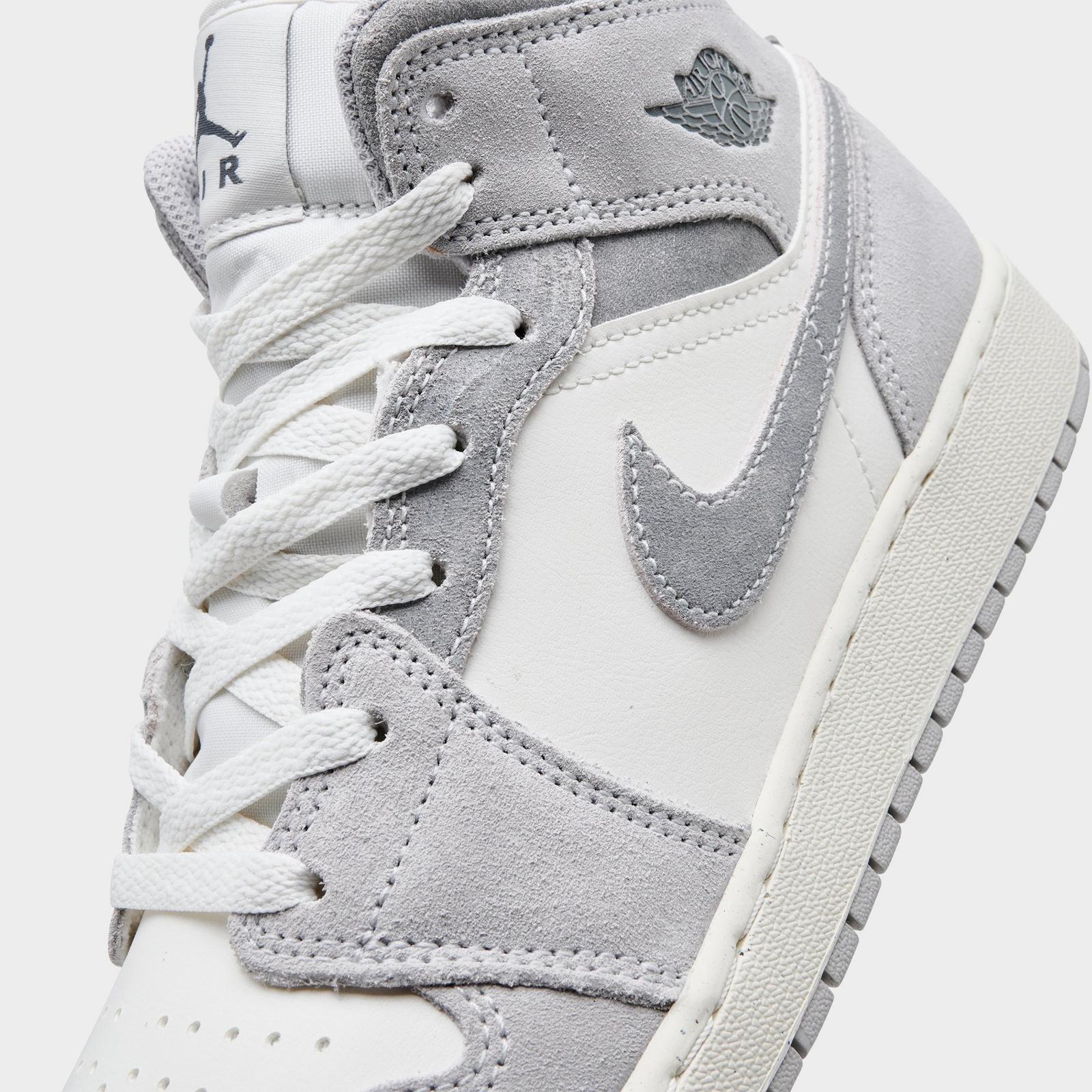 Big Kids' Air Jordan Retro 1 Mid SE Casual Shoes - Neutral Grey/Sail/Smoke Grey - view 3