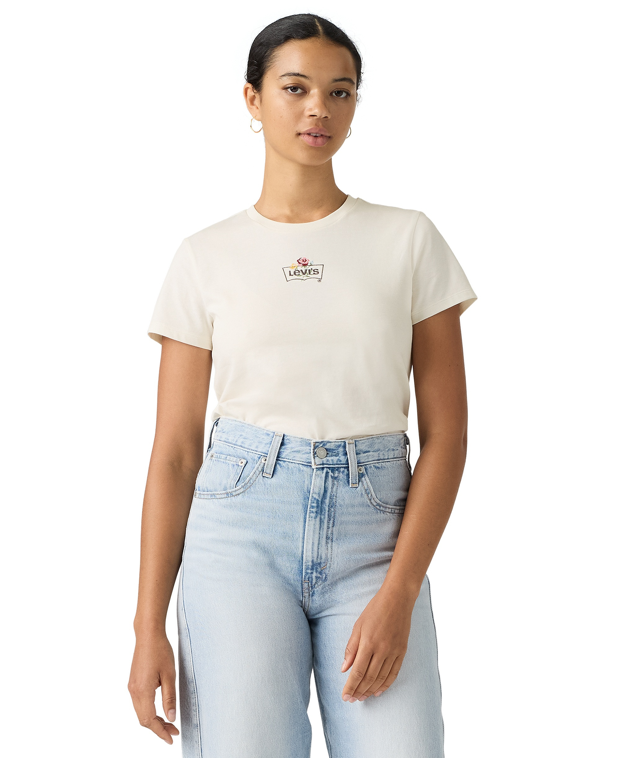 Levi's Women's Perfect Graphic Logo Cotton T-Shirt - Emb Rose Bw Egret