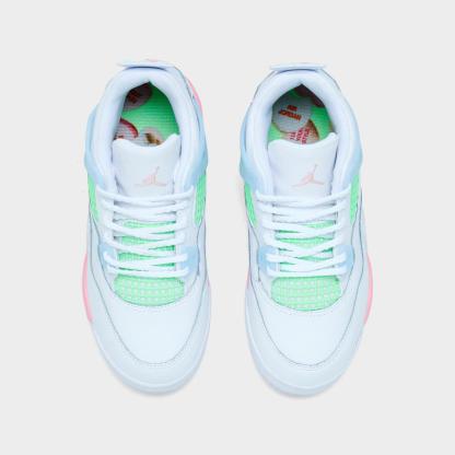 Girls' Little Kids' Air Jordan Retro 4 Basketball Shoes - White/Medium Soft Pink/Half Blue/Vapor Green - view 5