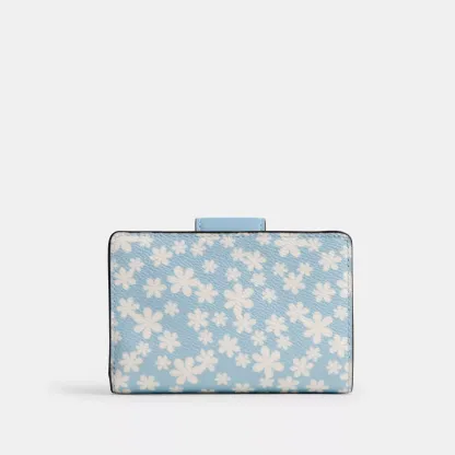 Medium Corner Zip Wallet With Floral Print - Silver/Blue Multi - view 3