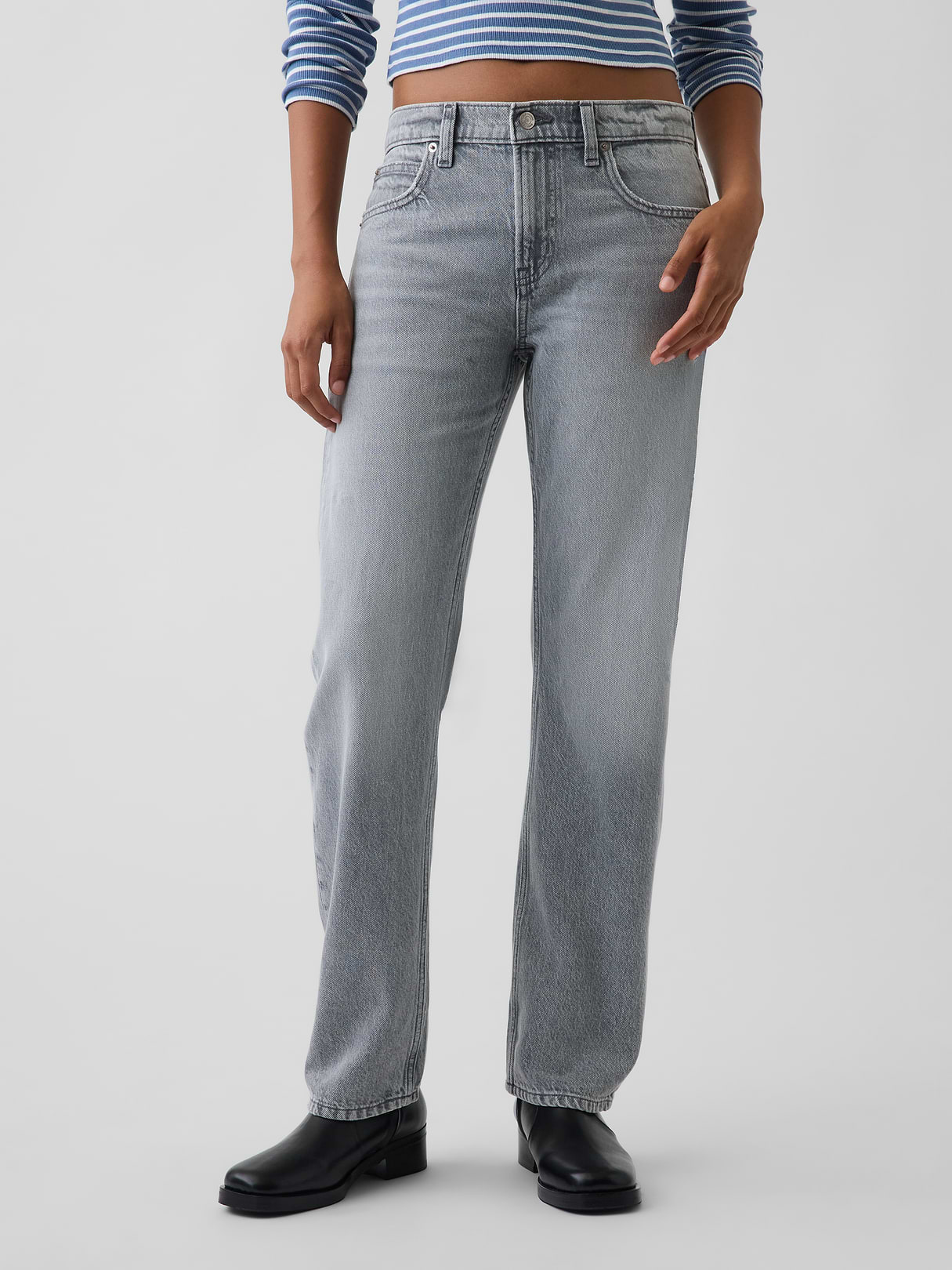 Mid Rise Straight Taper Jeans - Grey wash