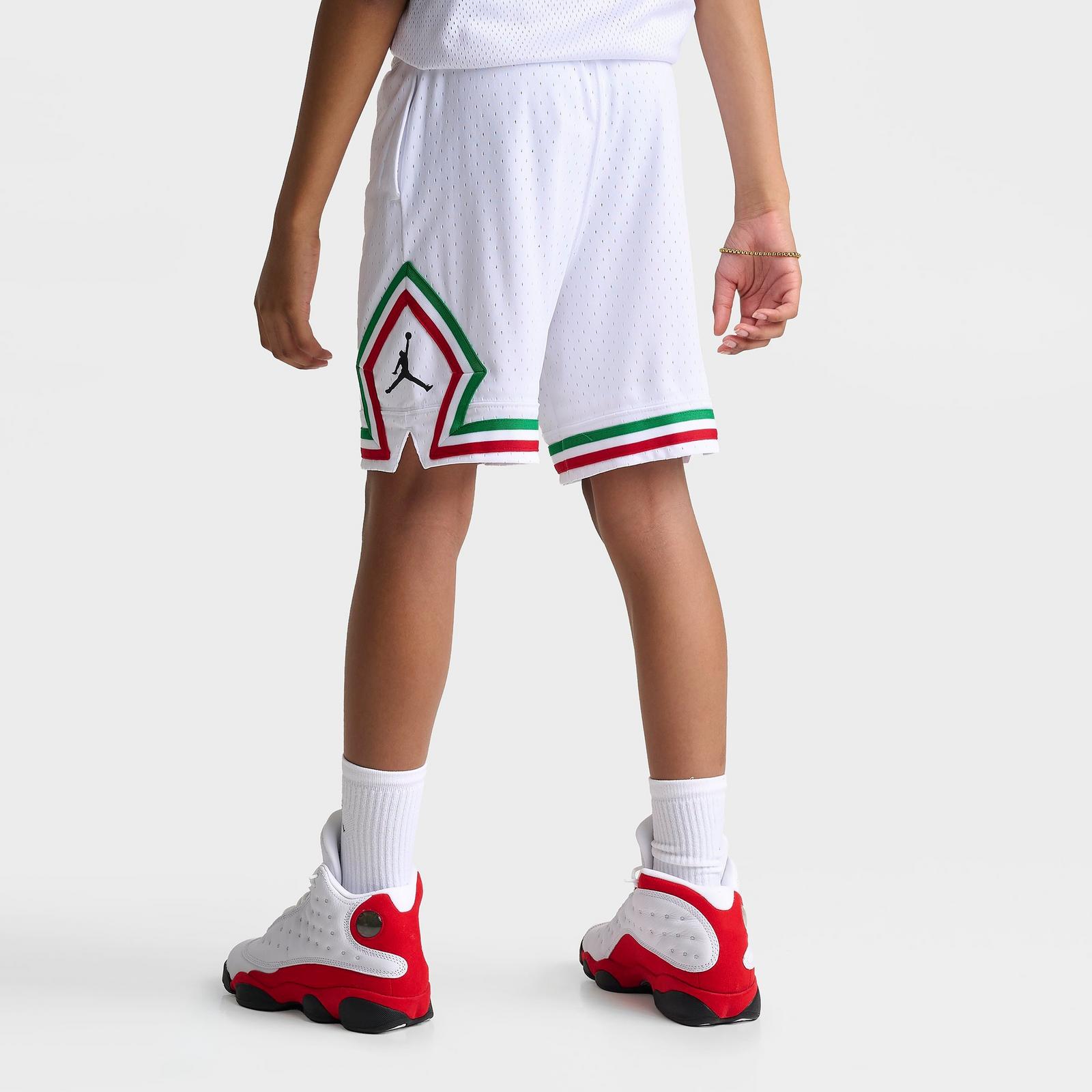 Big Kids' Jordan Dri-FIT Diamond Mesh Basketball Shorts - White/Red/Green - view 4