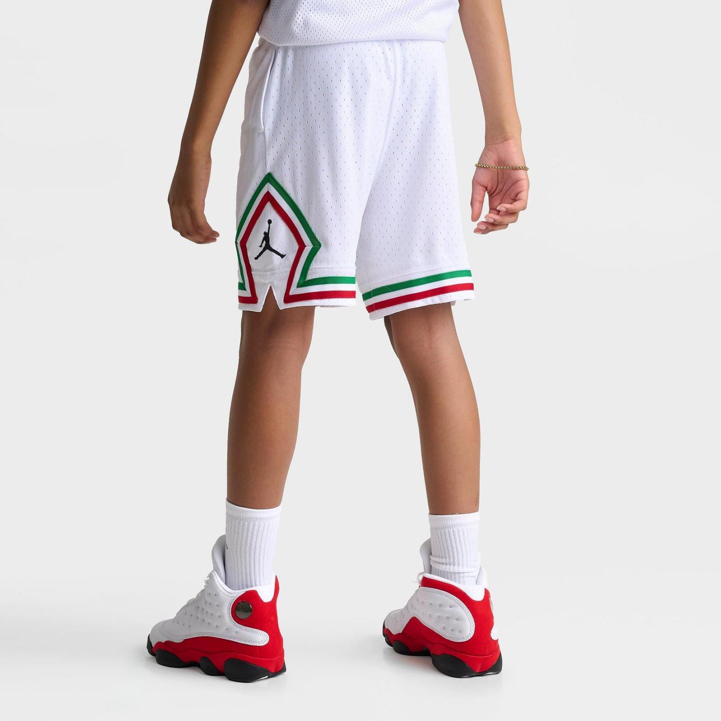 Big Kids' Jordan Dri-FIT Diamond Mesh Basketball Shorts - White/Red/Green - view 4