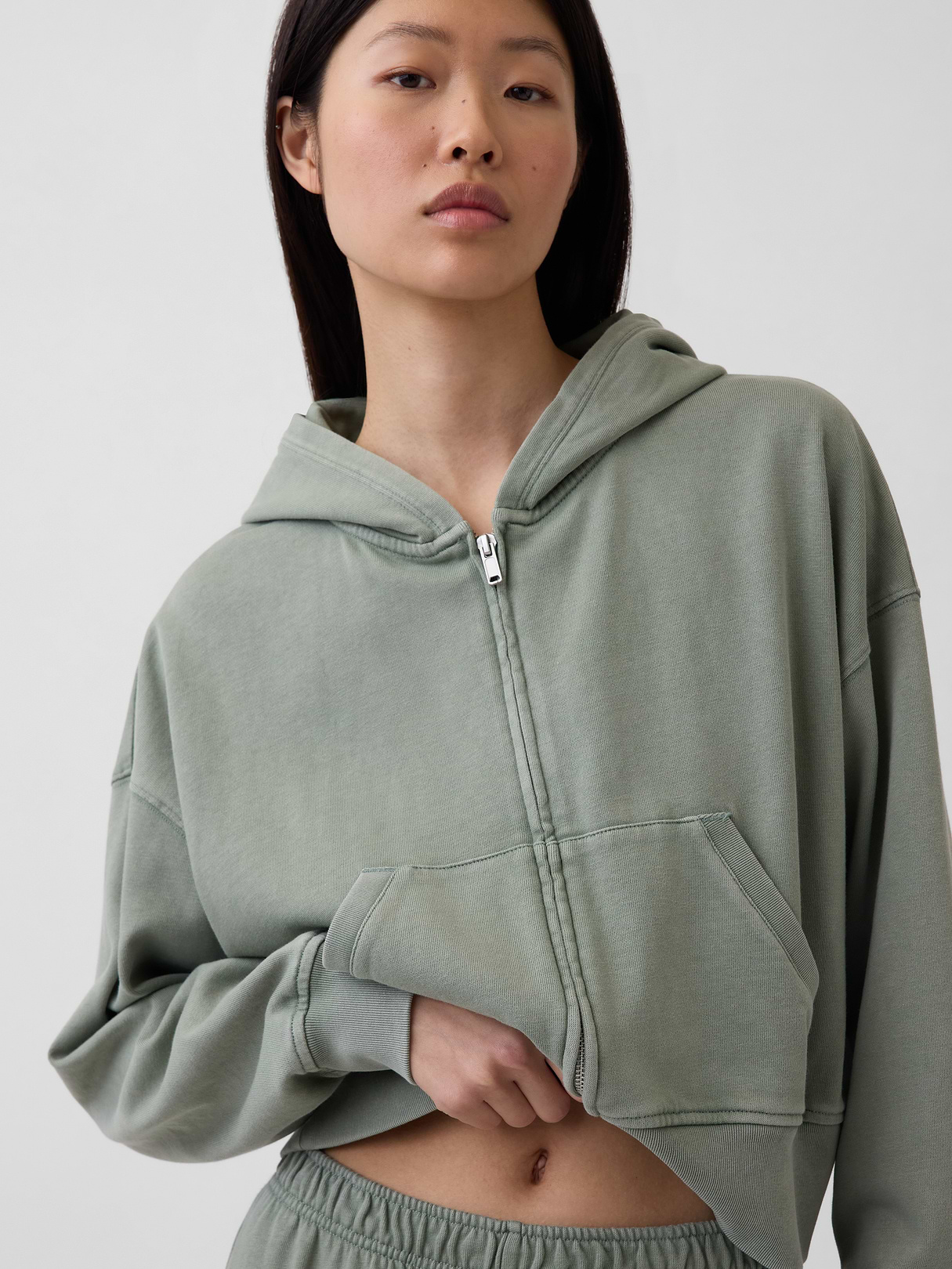 VintageSoft Terry Oversized Wedge Zip Hoodie - Gasoline green