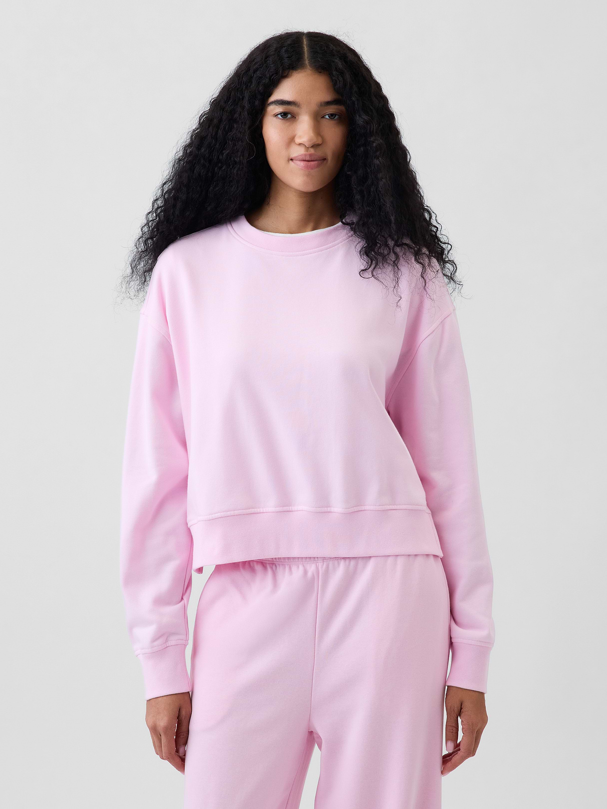 VintageSoft Terry Oversized Wedge Side-Slit Sweatshirt - Light pink