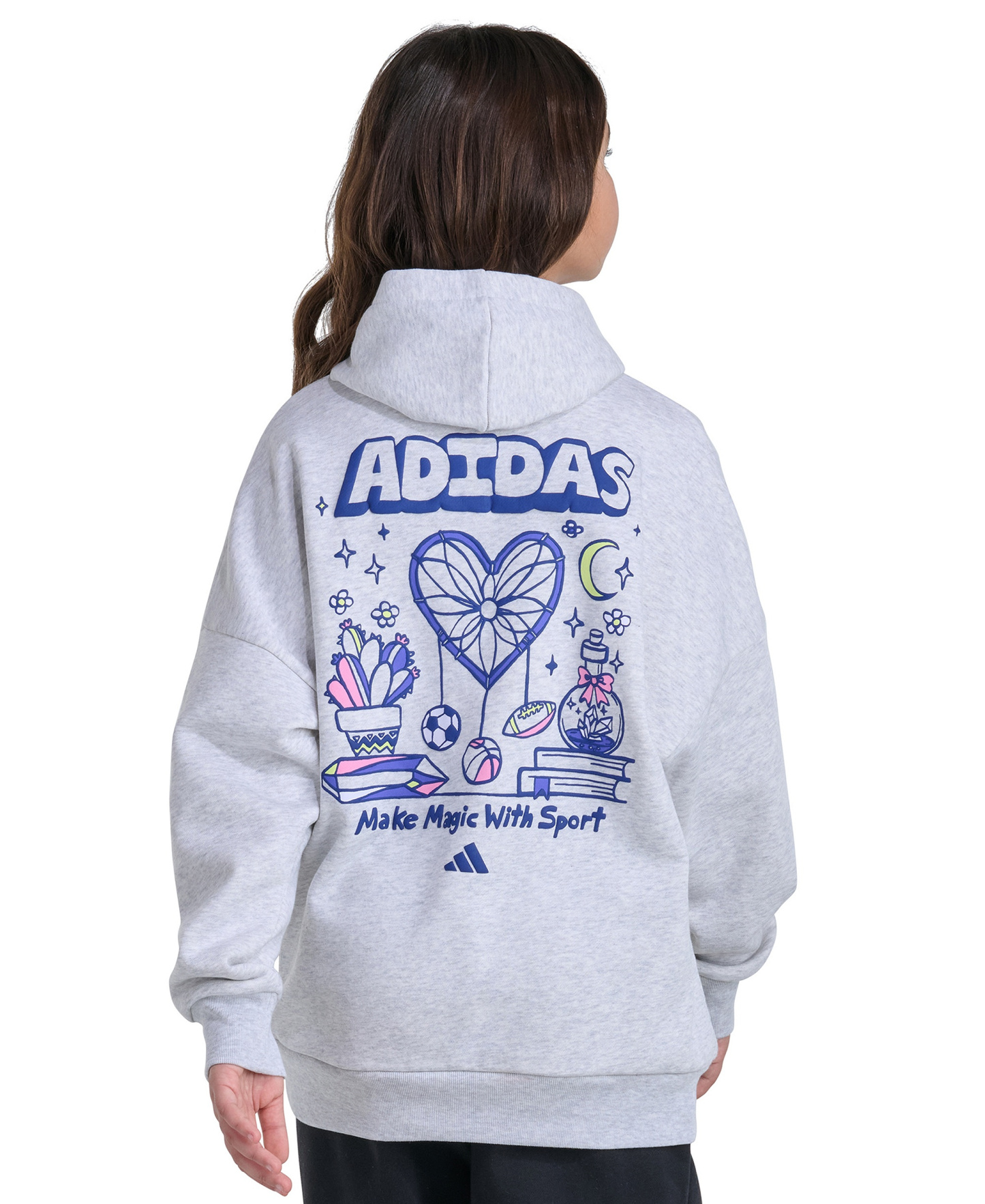 adidas Girls' 8-16 Long-Sleeve Graphic Fleece Hooded Sweatshirt - Light Gray Heather