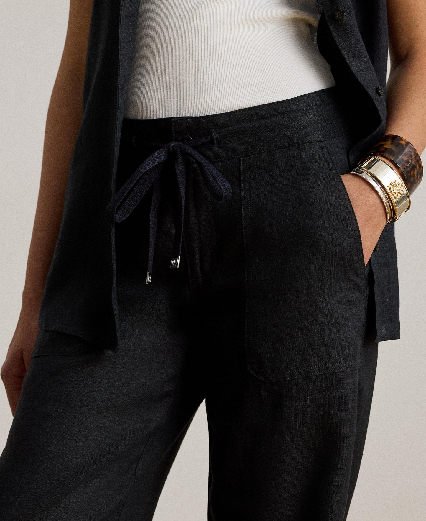 Lauren Ralph Lauren Women's Wide-Leg Linen Pants - Polo Black