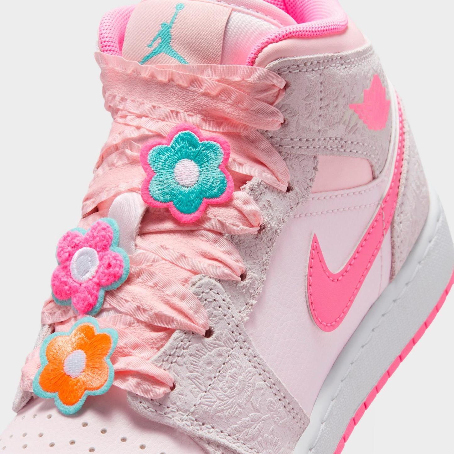 Girls' Big Kids' Air Jordan Retro 1 Mid SE Multi Casual Shoes - Vast Grey/Sail/Pink Bloom/Pink Glow - view 3