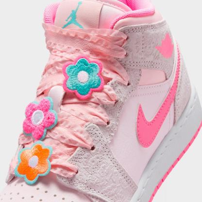 Girls' Big Kids' Air Jordan Retro 1 Mid SE Multi Casual Shoes - Vast Grey/Sail/Pink Bloom/Pink Glow - view 3