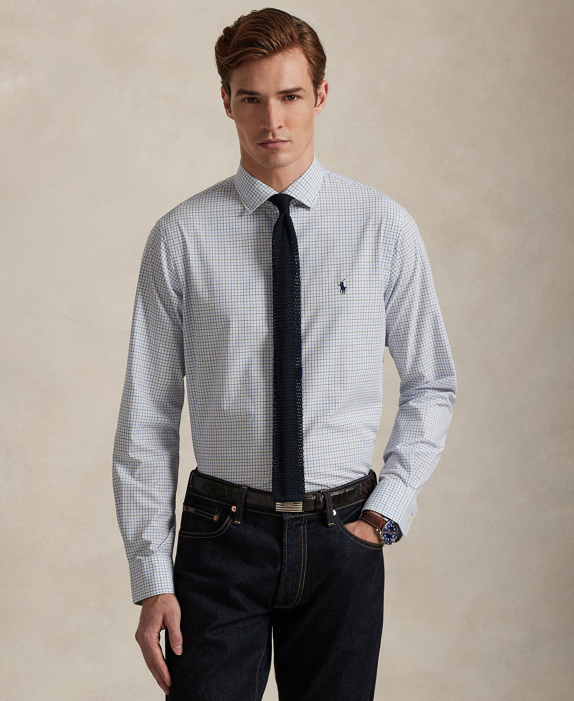 Polo Ralph Lauren Men's Slim-Fit Stretch Shirt - White Blue Multi