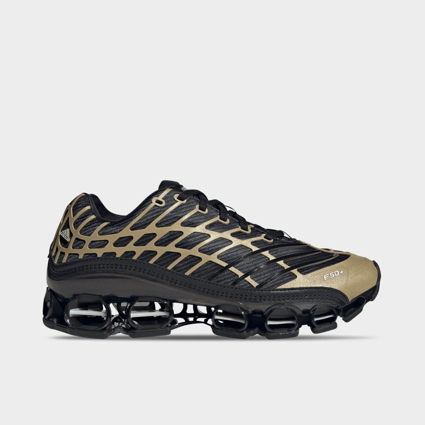 Men's adidas Megaride F50 Casual Shoes - Core Black/Core Black/Thermal Chrome - Left shoe facing left. Outside of the shoe.