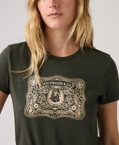 Levi's Women's Perfect Graphic Logo Cotton T-Shirt - Archival Buckle Pirate Black