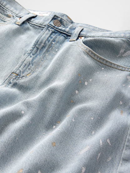 High Rise Barrel Jeans - Splattered light wash