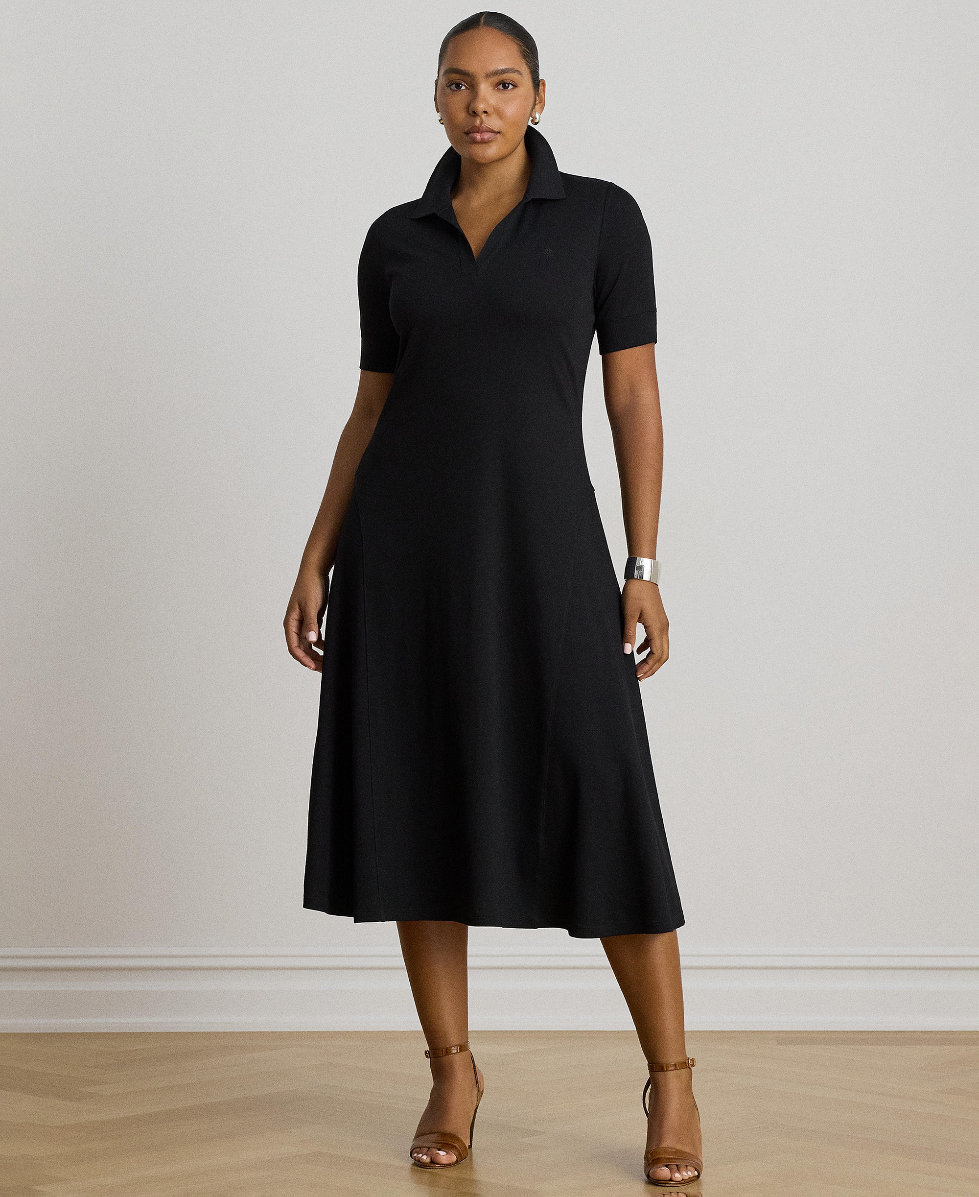 Lauren Ralph Lauren Women's Rib Knit Collared Dress - Black