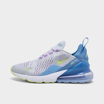 Big Kids' Nithtke Air Max 270 Casual Shoes - Pure Platinum/Rush Fuchsia/Blue Beyond/Light Lemon Twist - Left shoe facing left. Outside of the shoe.