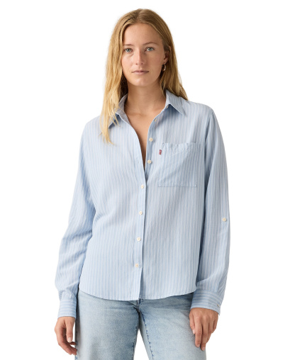 Levi's Women's Darlene Collared Button-Front Shirt - Cannita Stripe Kentucky Blue