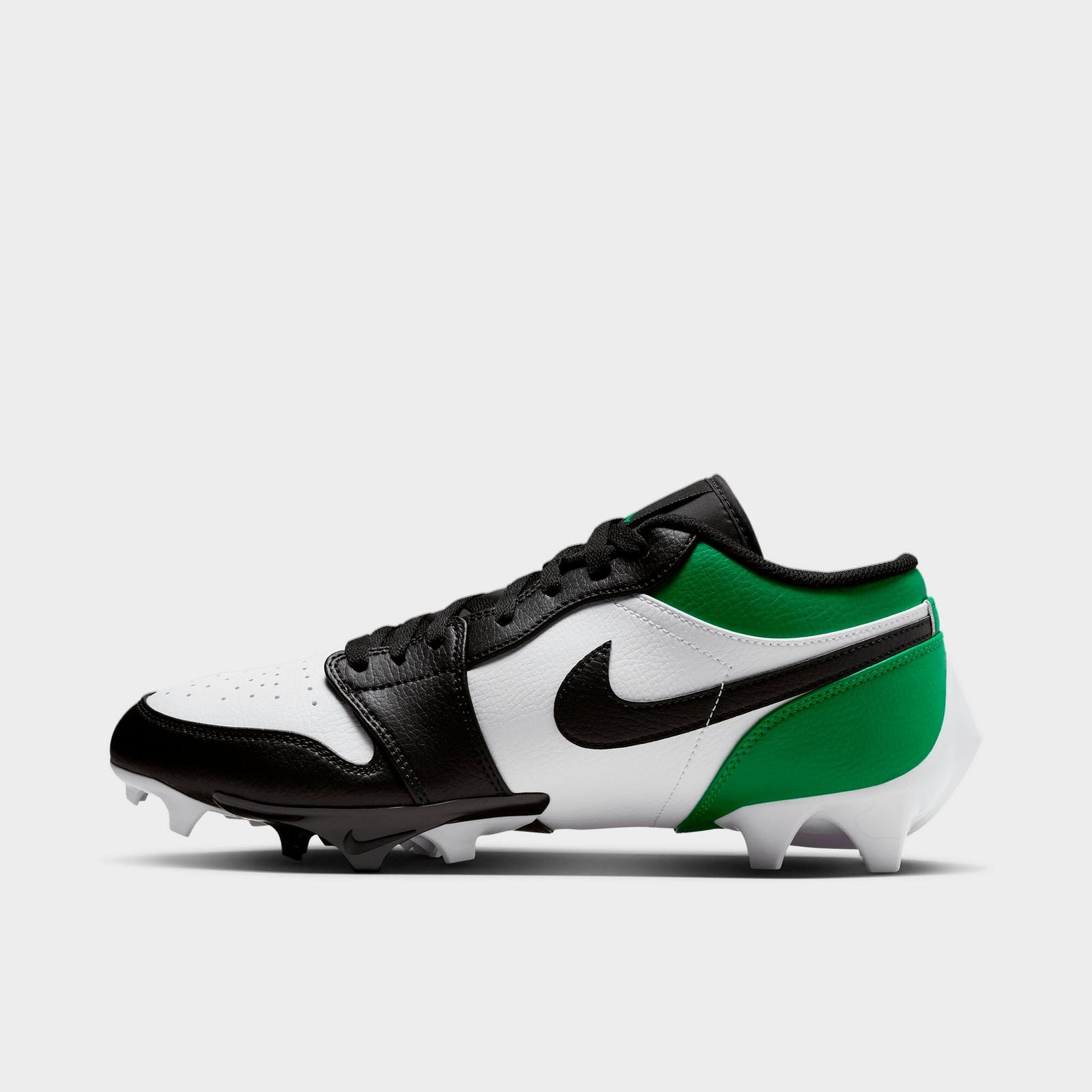 Men's Jordan 1 Low TD Football Cleats - Black/White/Lucky Green - view 1