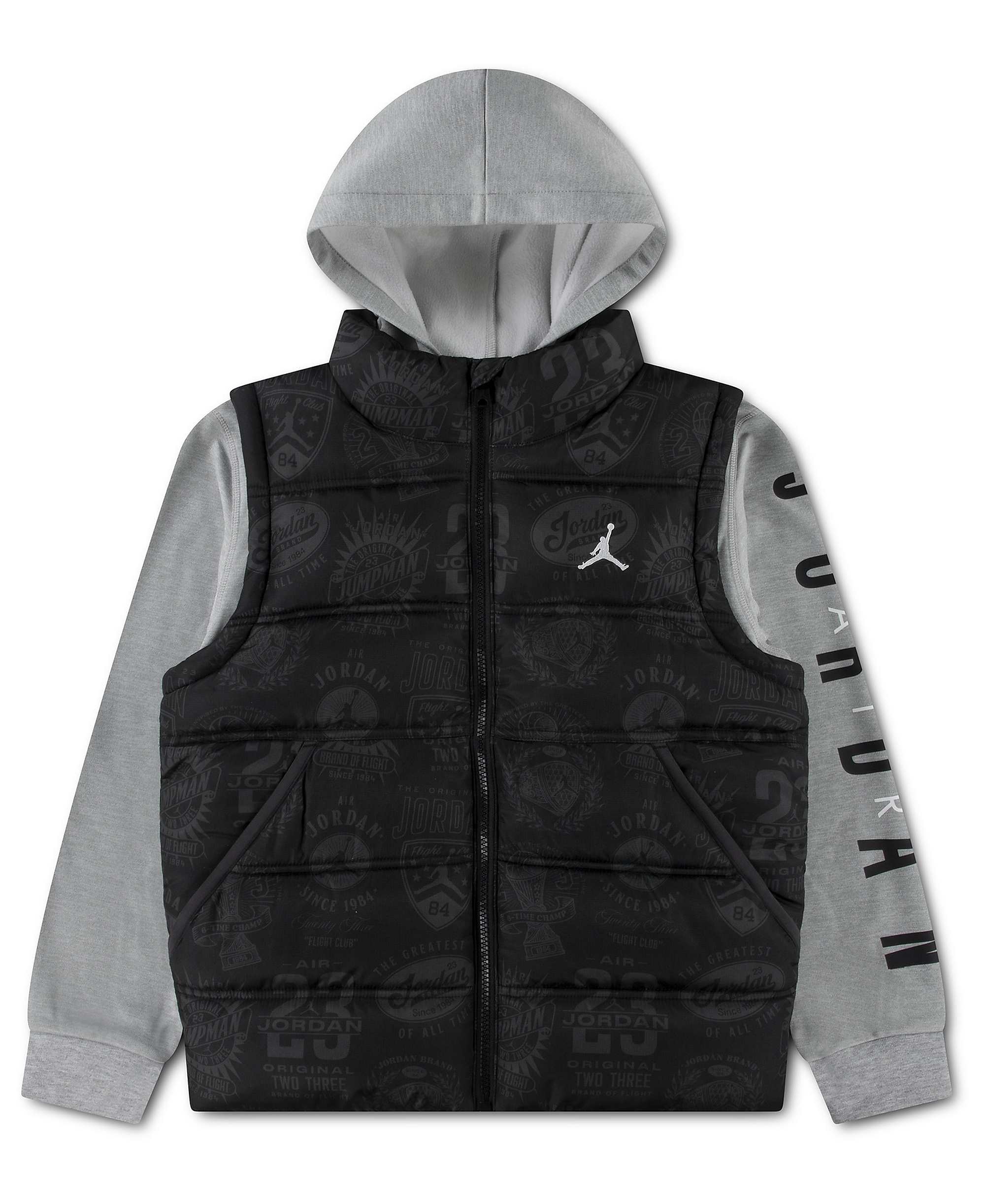Jordan Boys' 8-20 Layered-Look Hooded Jacket - Black/Gray Heather