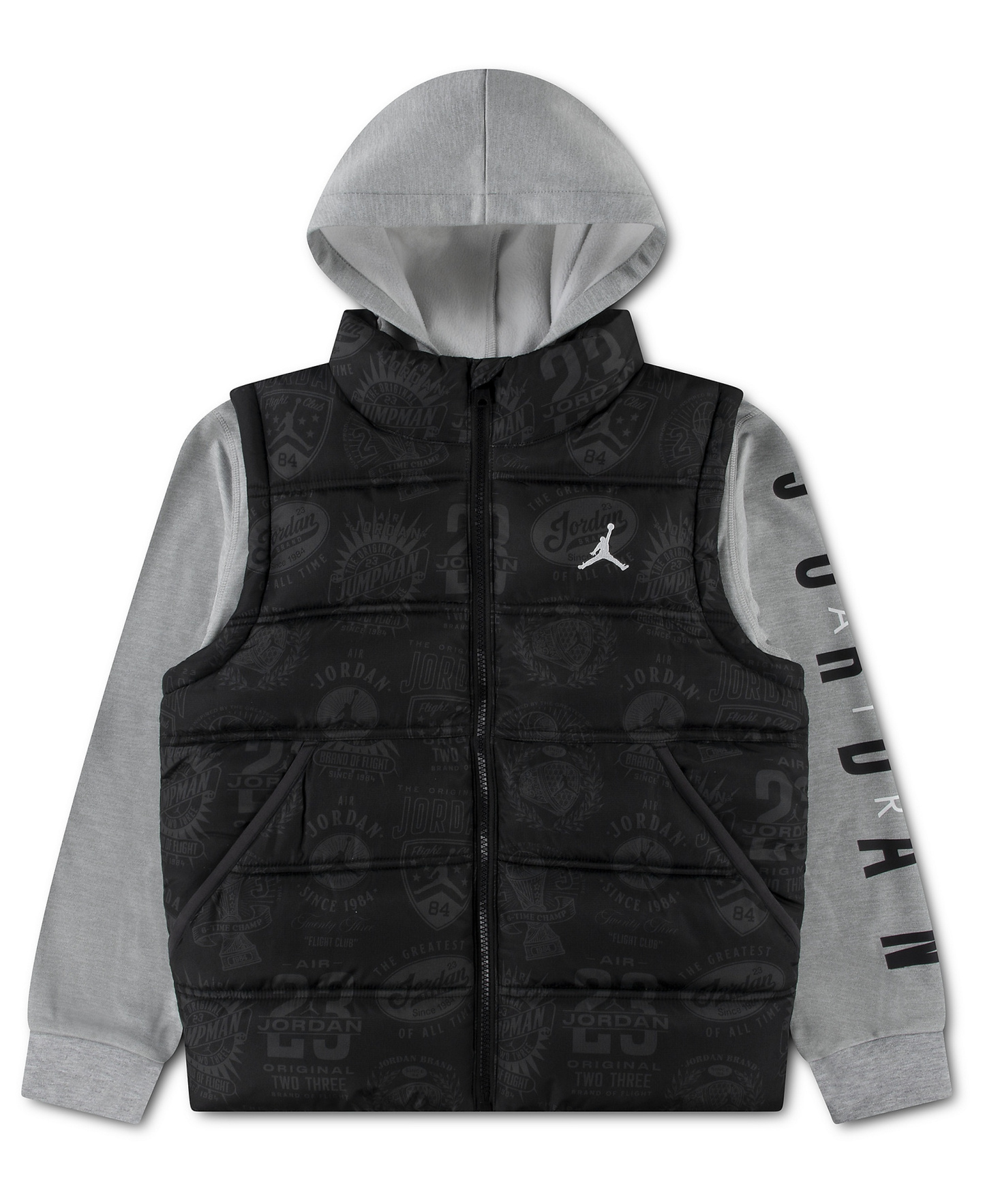 Jordan Boys' 8-20 Layered-Look Hooded Jacket - Black/Gray Heather
