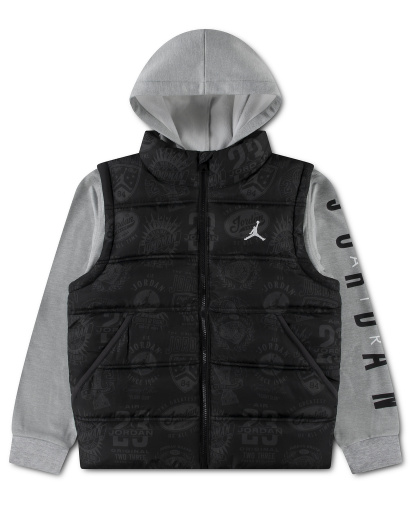 Jordan Boys' 8-20 Layered-Look Hooded Jacket - Black/Gray Heather