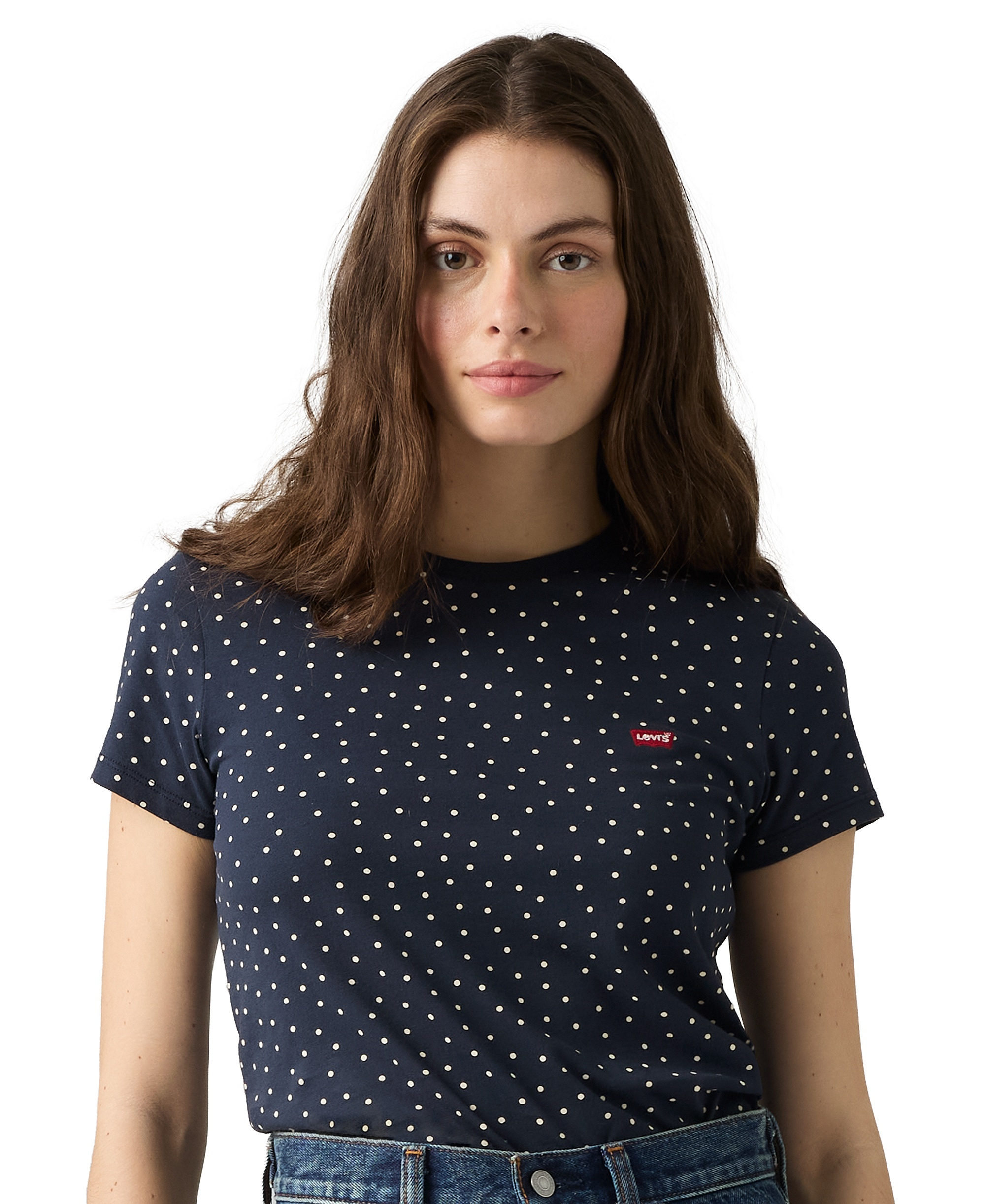 Levi's Women's The Perfect Crew Neck Cotton T-Shirt - Inga Dot Spaced Navy Blazer