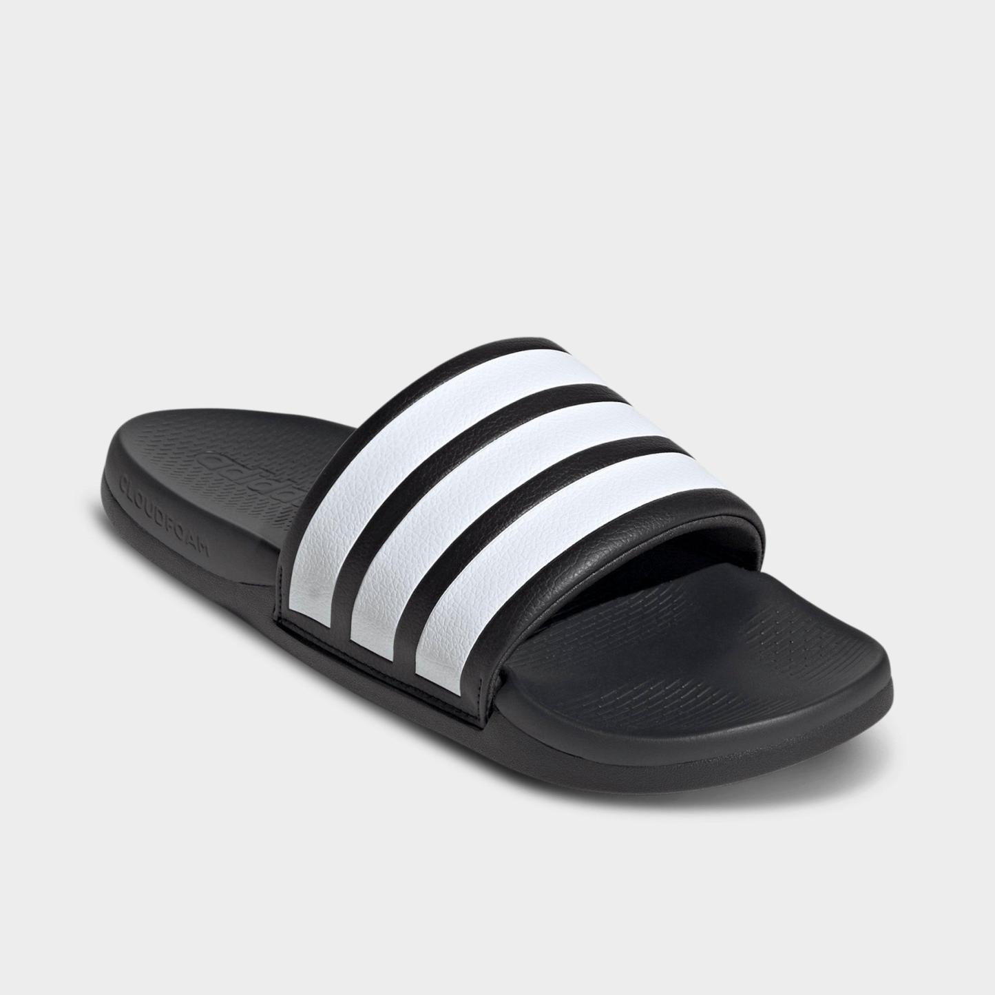 Women's adidas Adilette Comfort 2.0 Slide Sandals - Core Black/Cloud White/Carbon - Both shoes facing left