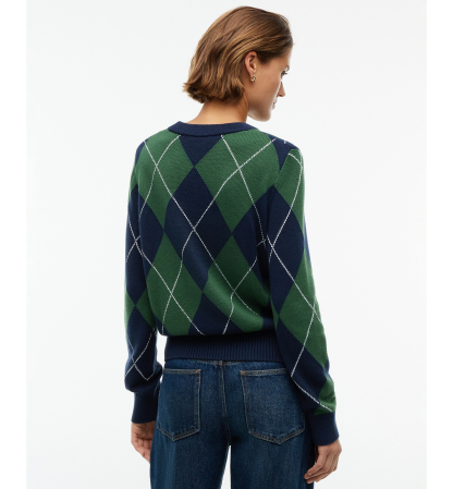 Tommy Hilfiger Women's Tartan Argyle Crewneck Long-Sleeve Sweater - Argyle Deep Evergreen Dark Blue
