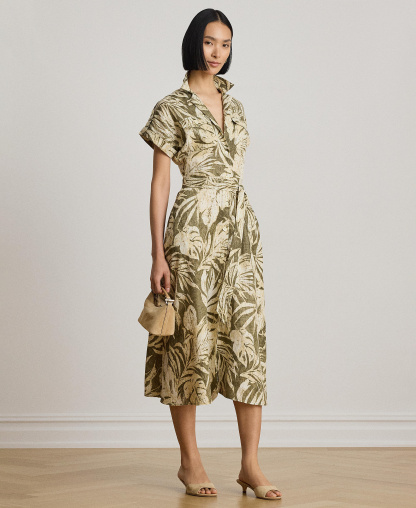 Lauren Ralph Lauren Women's Palm-Frond-Print Camp Collar Shirt-Dress - Olive Multi