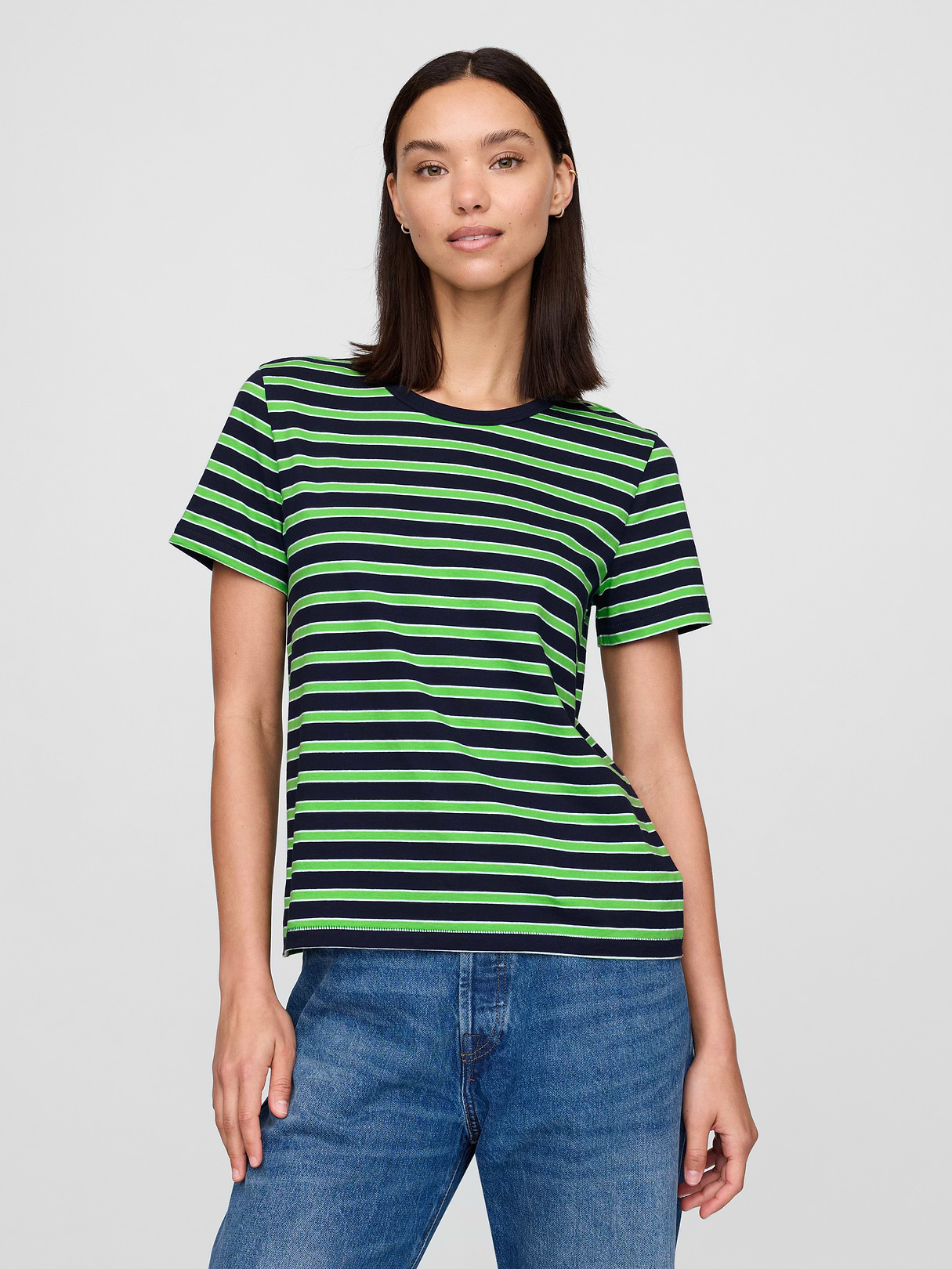 Organic Cotton VintageSoft T-Shirt - Navy blue and green stripe