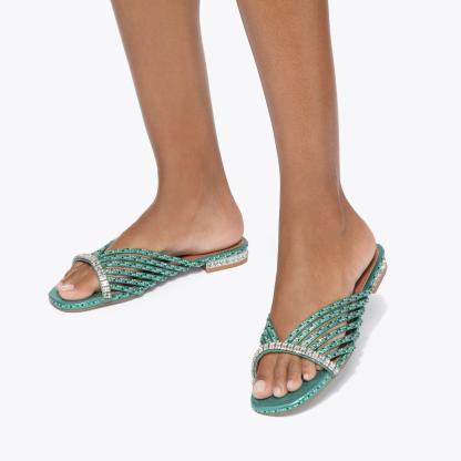 Kurt Geiger London Crystal Strap Flat Mule - Green - view 2