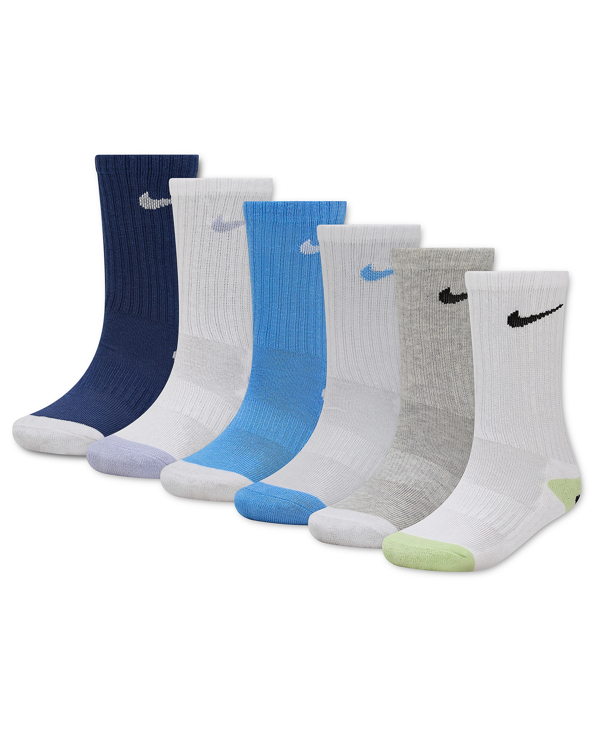 Nike Boys' and Girls' 4-7 Smiley Dri-Fit Crew Socks, 6-Pack - Mystic Navy