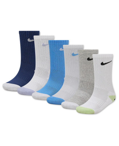 Nike Boys' and Girls' 4-7 Smiley Dri-Fit Crew Socks, 6-Pack - Mystic Navy