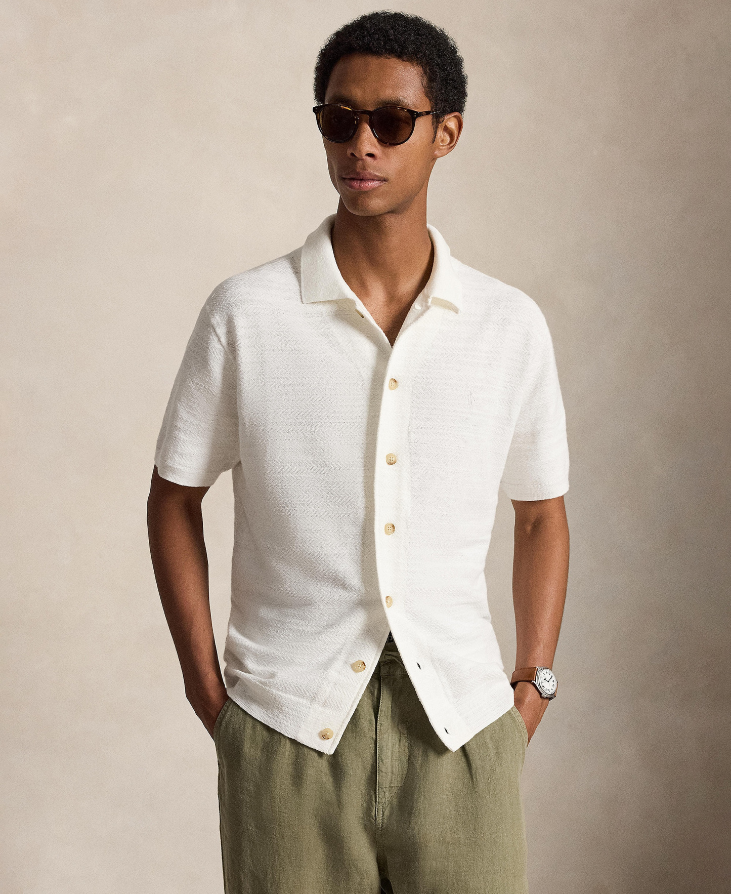 Polo Ralph Lauren Men's Cotton-Linen Cardigan Shirt - Deckwash White