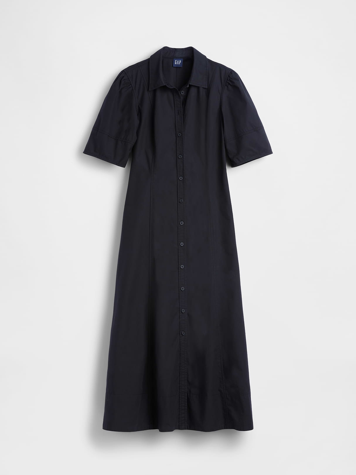 Barrel-Sleeve Maxi Shirtdress - True black