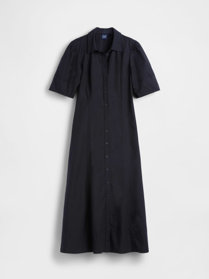 Barrel-Sleeve Maxi Shirtdress - True black