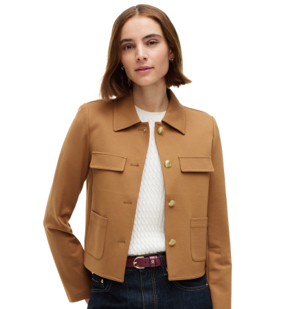 Tommy Hilfiger Women's Ponte Knit Band Collar Jacket - Desert Khaki