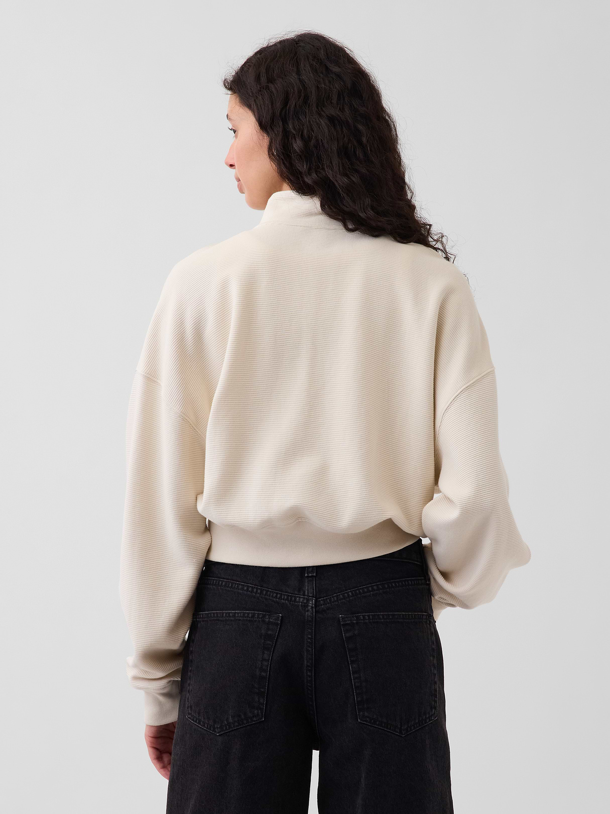Textured Cotton Oversized Half-Zip Pullover - Chino beige
