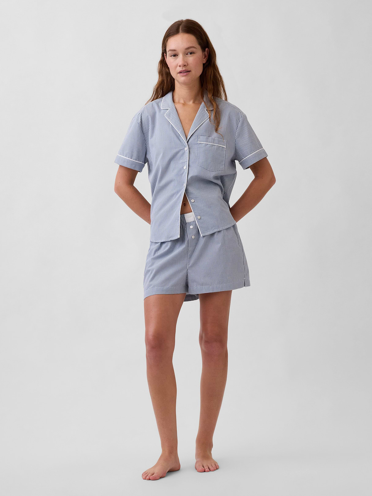 Poplin PJ Boxer Shorts - Navy blue gingham