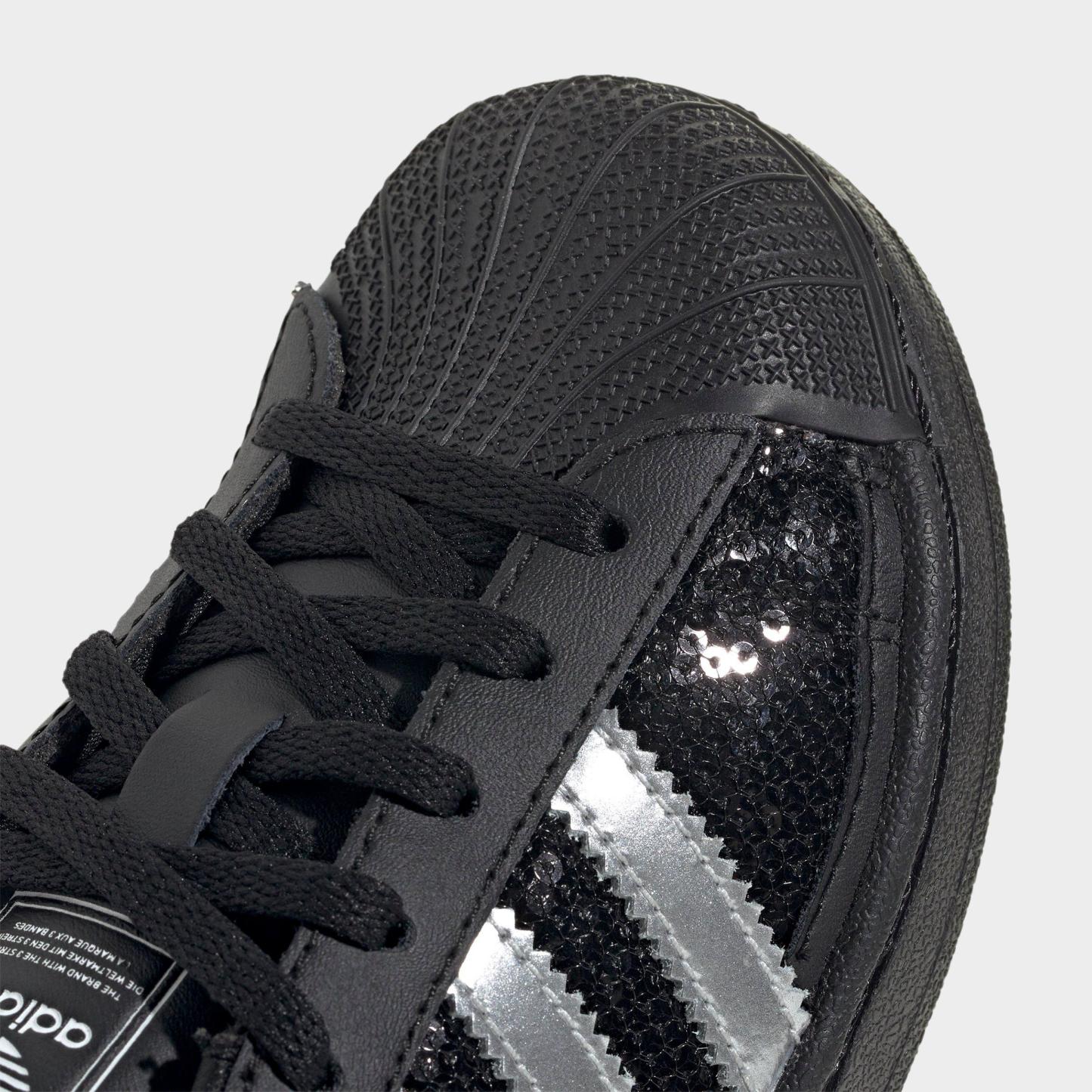 Little Kids' adidas Originals Superstar II Casual Shoes - Core Black/Silver Metallic/Cloud White - Detail shot