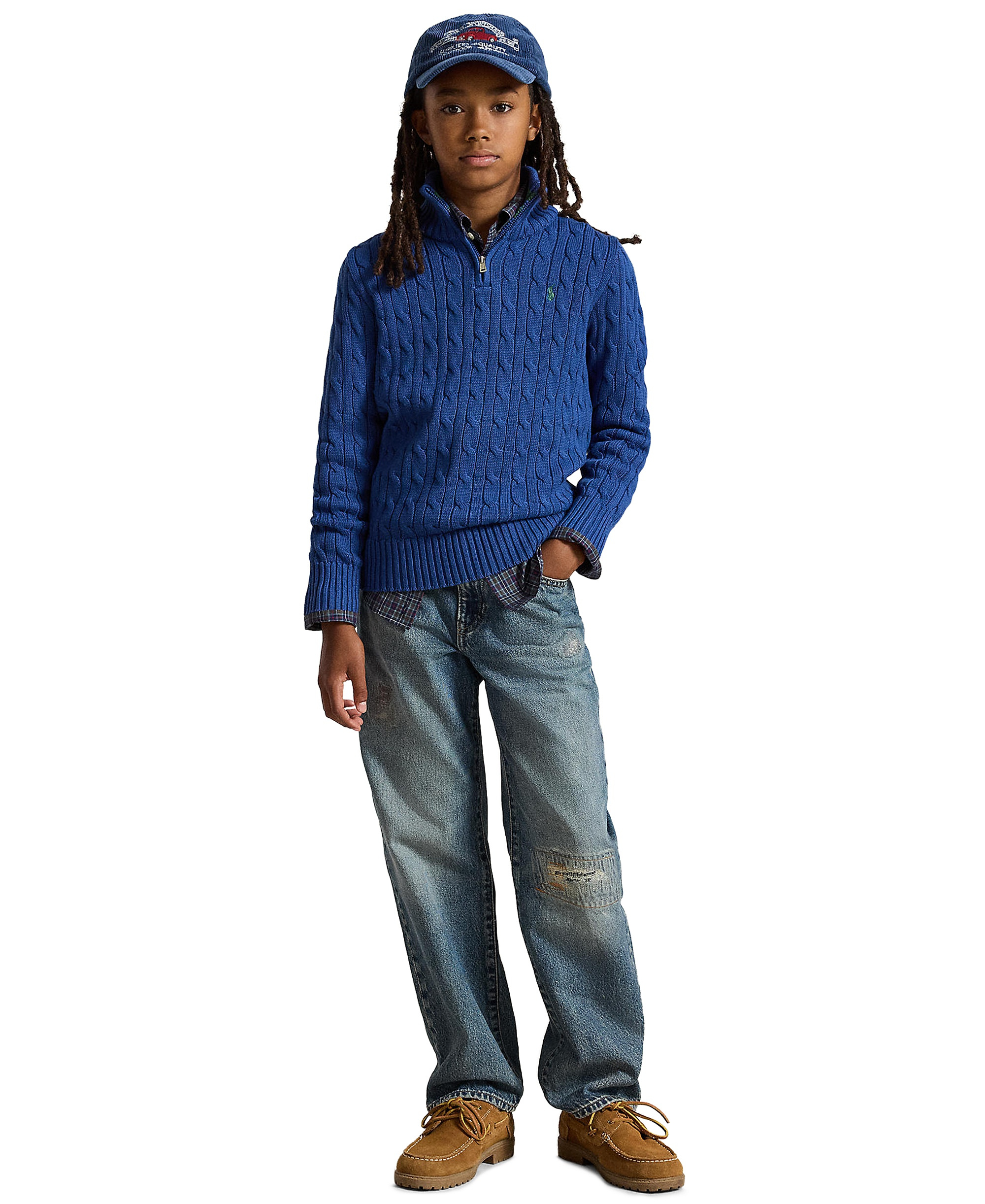 Polo Ralph Lauren Big Boys Cable-Knit Cotton Quarter-Zip Sweater - Dusty Azure