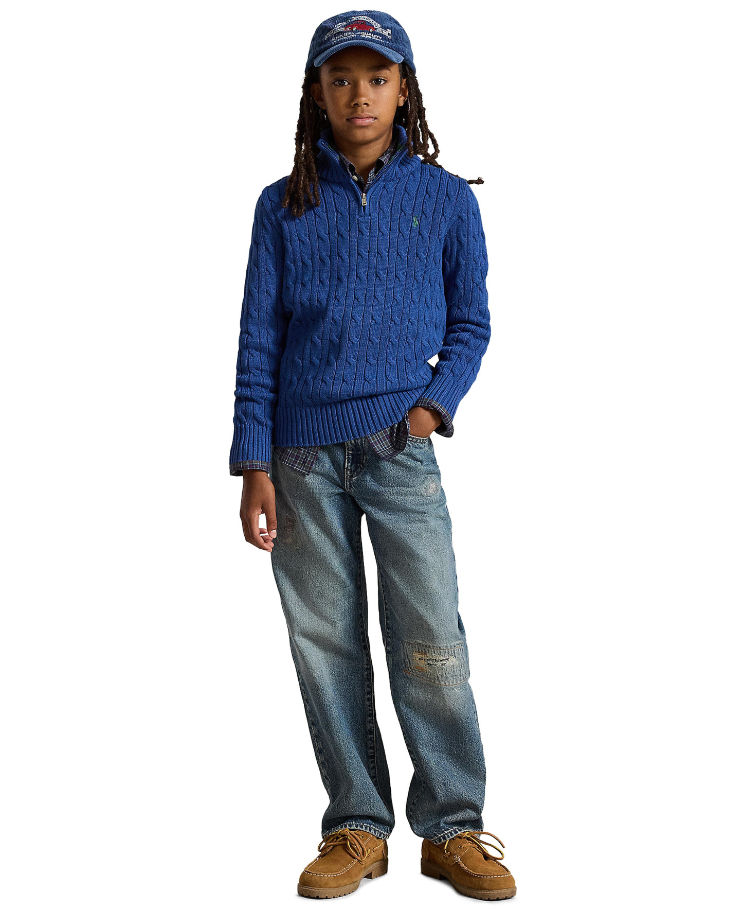 Polo Ralph Lauren Big Boys Cable-Knit Cotton Quarter-Zip Sweater - Dusty Azure