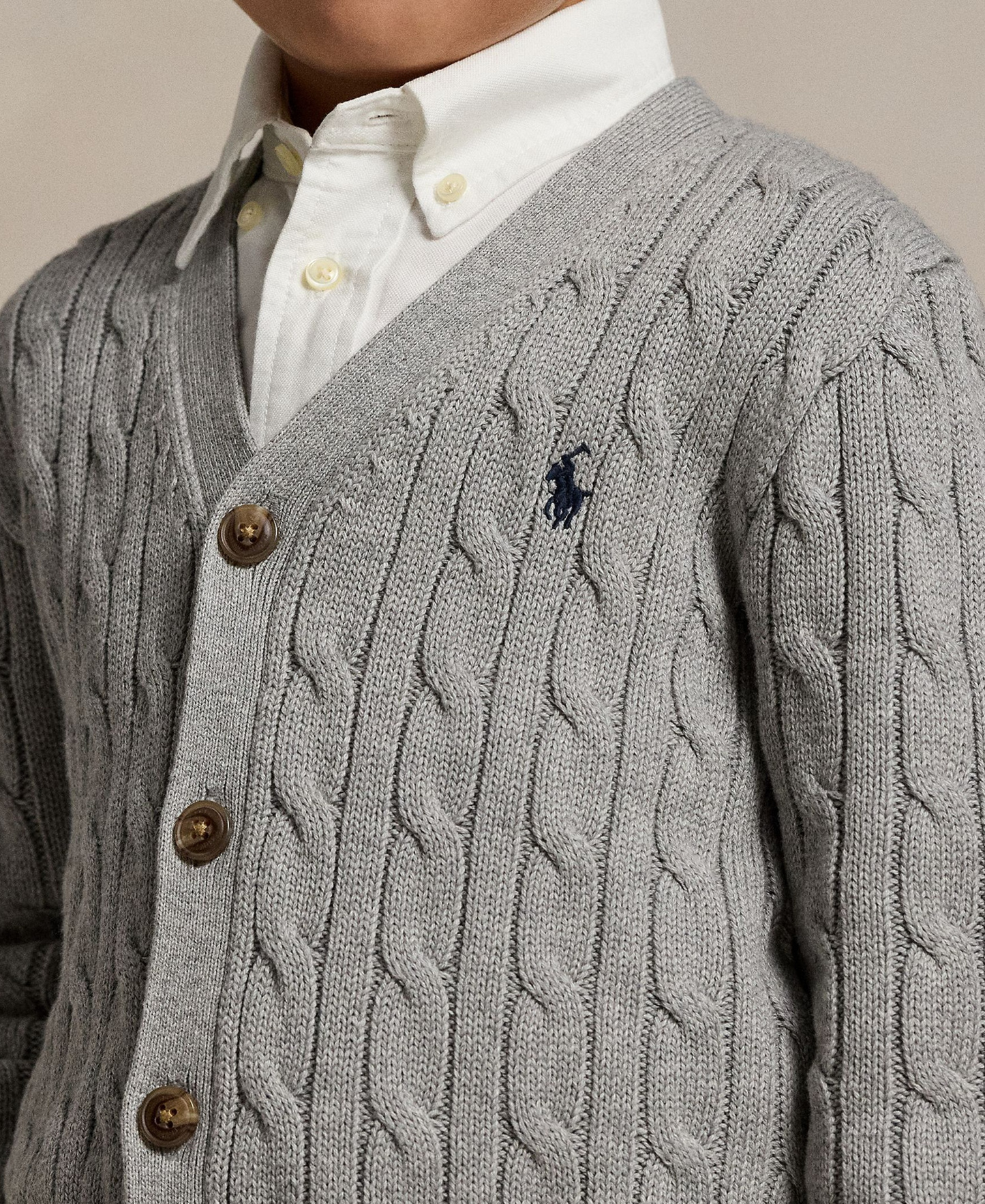Polo Ralph Lauren Toddler and Little Boys Cable-Knit Cotton V-Neck Cardigan Sweater - Andover Heather